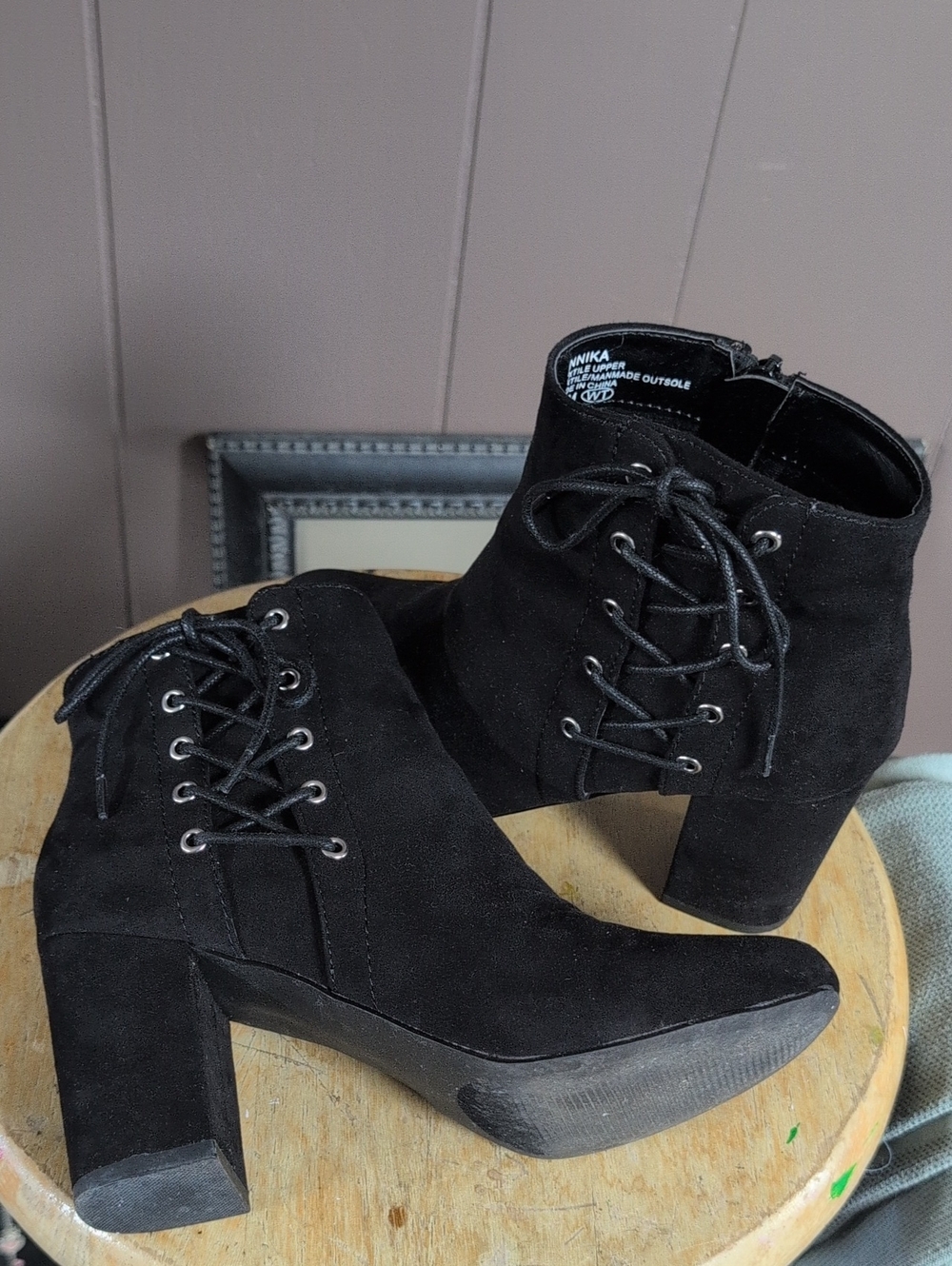 Jellypop Black Suede Lace-Up Ankle Booties